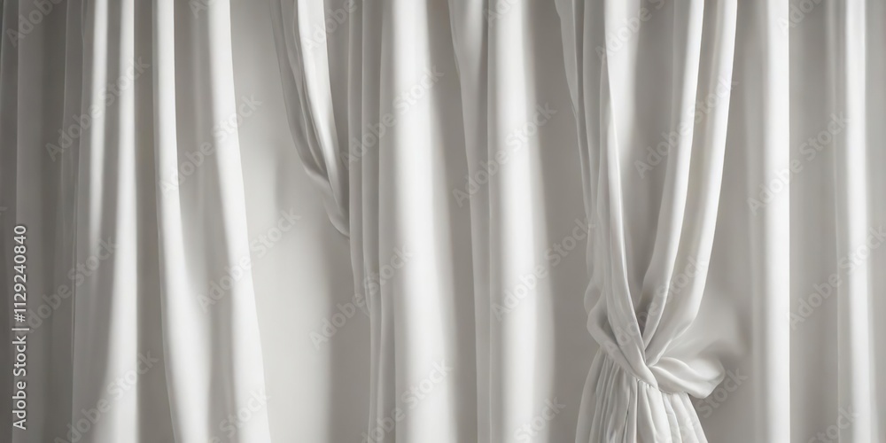 Obraz premium Flowing white silk curtain drapes with pleated details creating a sophisticated look, smooth, elegant, curtain, silk, drapes