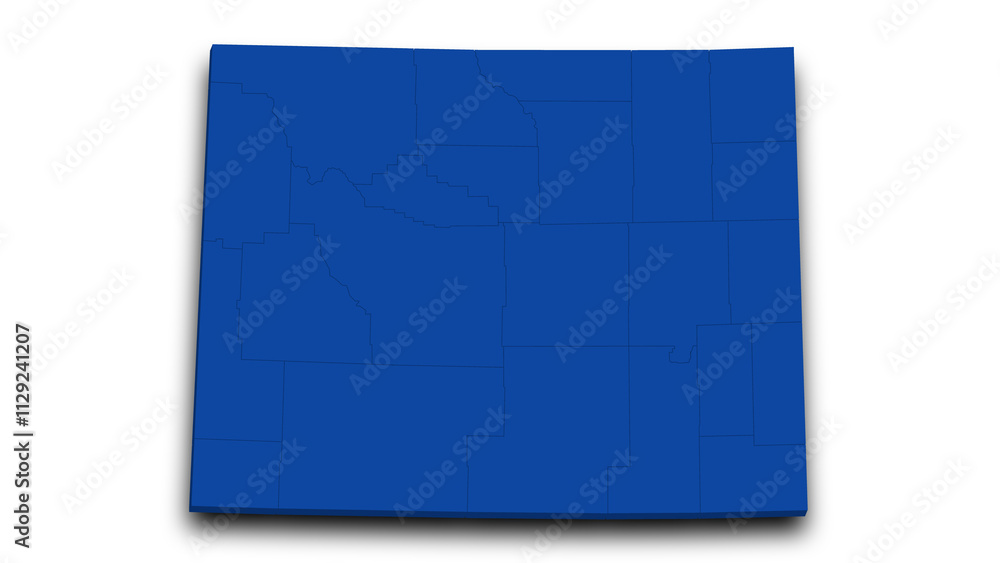 3d Wyoming map with counties and color. United State of America, US, United State 3d Wyoming map with counties and color. United State of America, US, United State