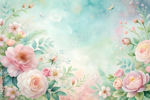 A soft watercolor floral background in soft pastel tones creates a gentle, romantic feel with space for large text.