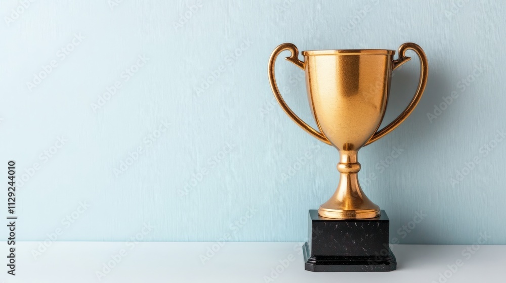 Golden Trophy Award on Pale Blue Background Golden Trophy Award on Pale Blue Background