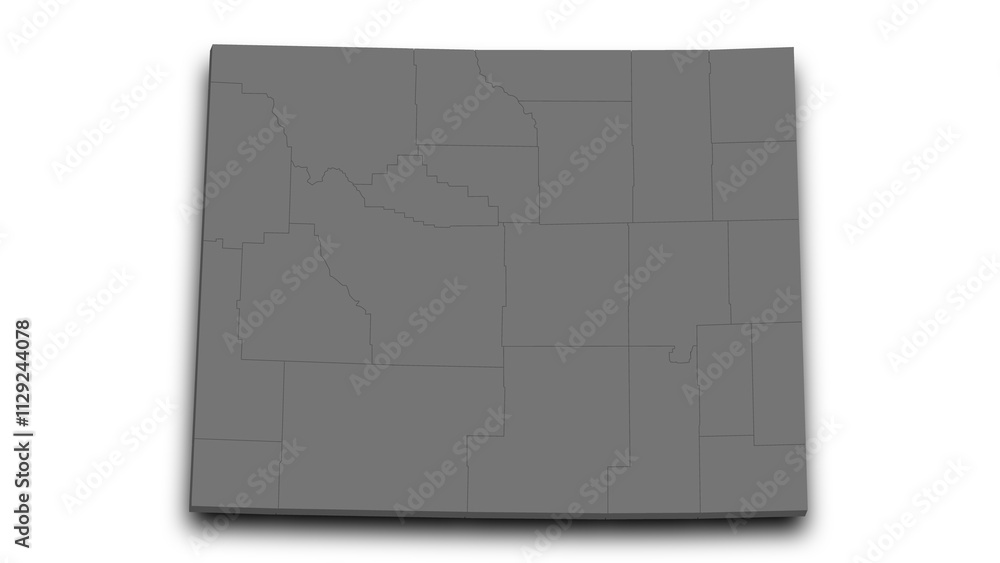 3d Wyoming map with counties and color. United State of America, US, United State 3d Wyoming map with counties and color. United State of America, US, United State