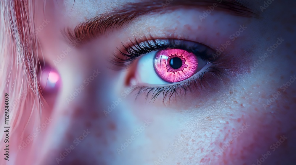 A woman with pink eyeshadow and pink eyelashes A woman with pink eyeshadow and pink eyelashes