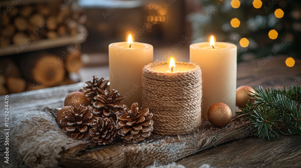 Christmas red berries and candles with green tree branches on a background Christmas red berries and candles with green tree branches on a background