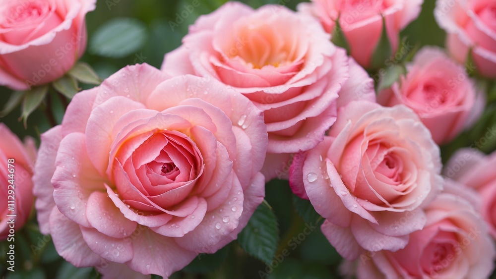 Pink roses closeup with rain drops on the petals Pink roses closeup with rain drops on the petals