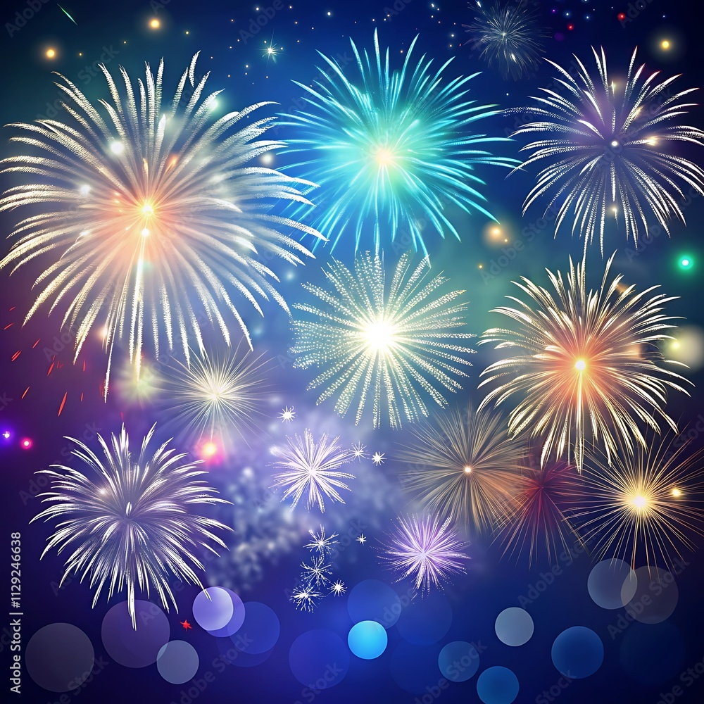 Naklejka premium Fireworks background. New year celebration concept.