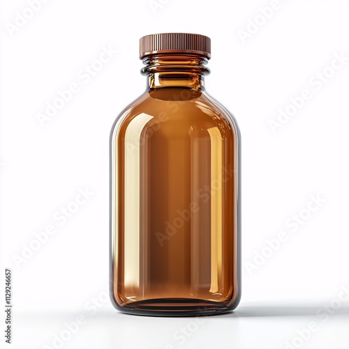 Front View of Amber Glass Medical Spray Bottle Isolated on White