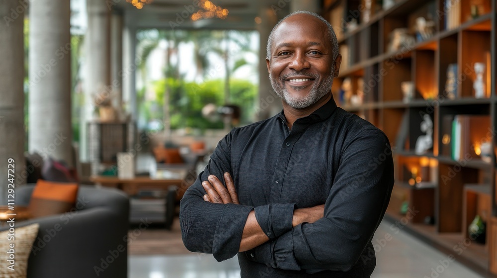 Professional senior businessman consultant smiling at the camera in a modern office interior reflecting his confidence and successful career Professional senior businessman consultant smiling at the camera in a modern office interior reflecting his confidence and successful career