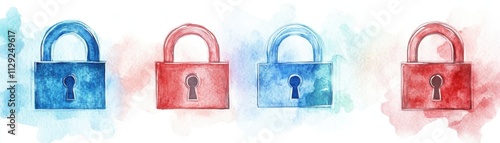 Colorful watercolor locks representing security and protection on a vibrant background.