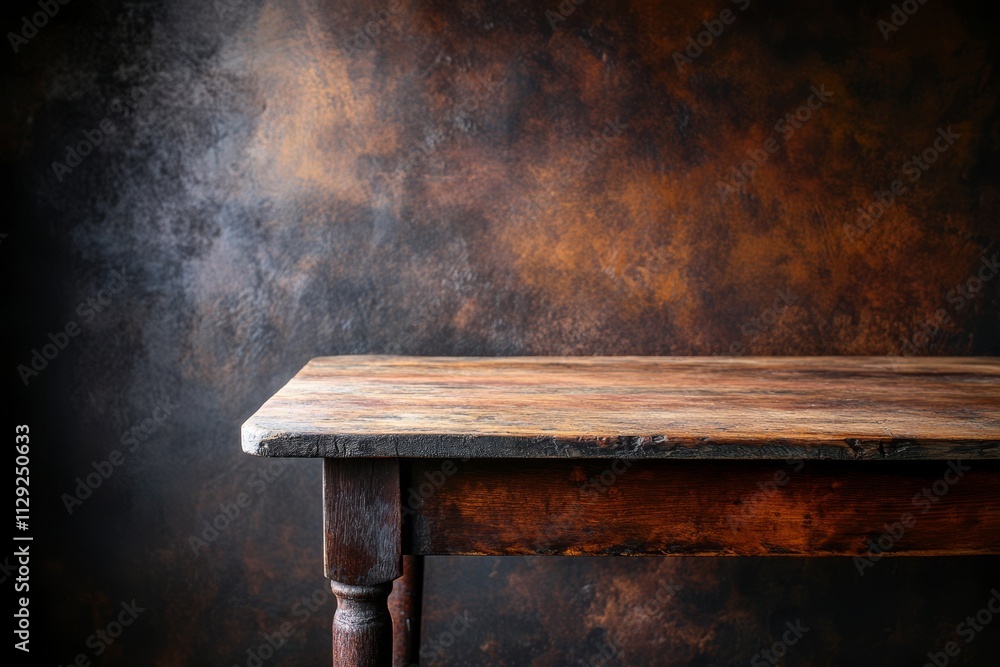 Rustic wooden table against dark textured background. Rustic wooden table against dark textured background.