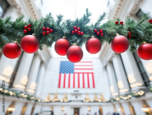 Festive Stock Exchange Holiday Decorations Amidst Financial Trading photo