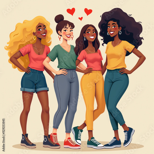 women celebrating pride month: love, diversity and inclusion. vector illustration.