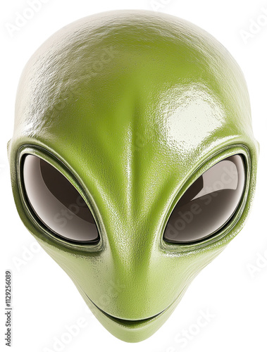 PNG Alien head with smooth green skin and large black eyes photo