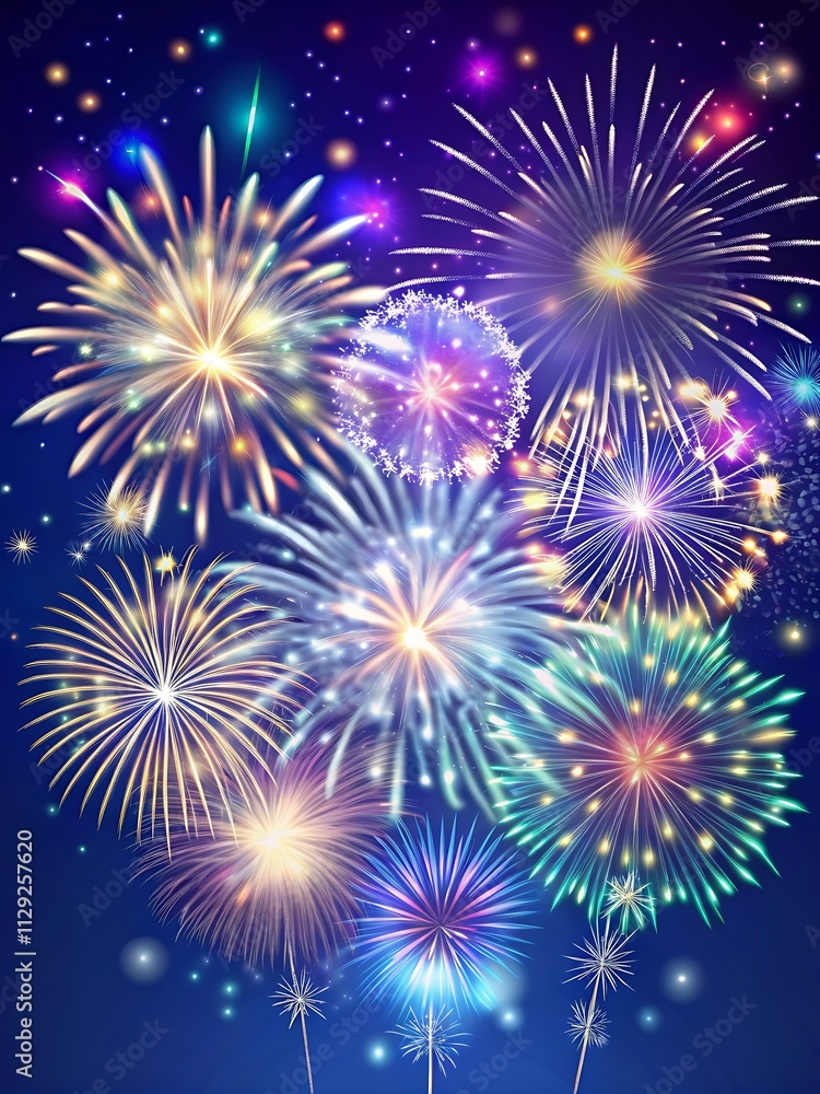 Naklejka premium Fireworks background. New year celebration concept.