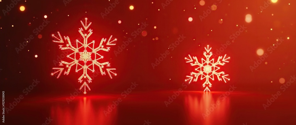 glow red decorative snowflakes isolated on glow background glow red decorative snowflakes isolated on glow background