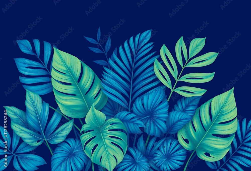 Fototapeta premium Lush Tropical Leaves Teal Green Exotic Foliage Summer Background