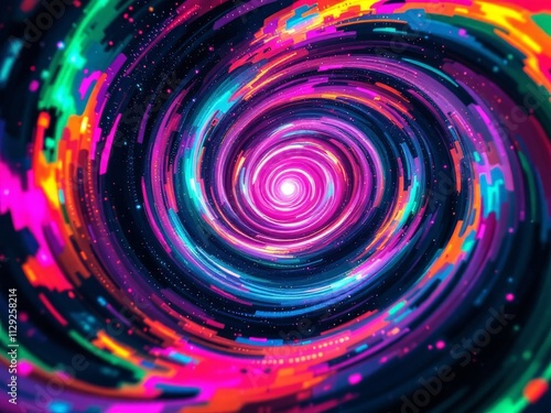 Swirling cosmic colors create a mesmerizing vortex that draws viewers into the depths of the universe