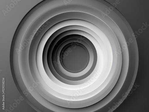 Layers of grey circles create a mesmerizing optical illusion that draws the viewer's gaze deeper into an abstract depth of design, inviting contemplation and curiosity