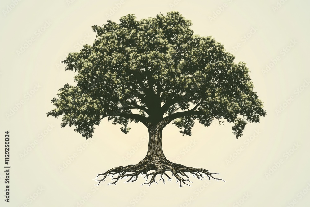 custom made wallpaper toronto digitalDetailed illustration of a large, old tree with exposed roots against a light background.