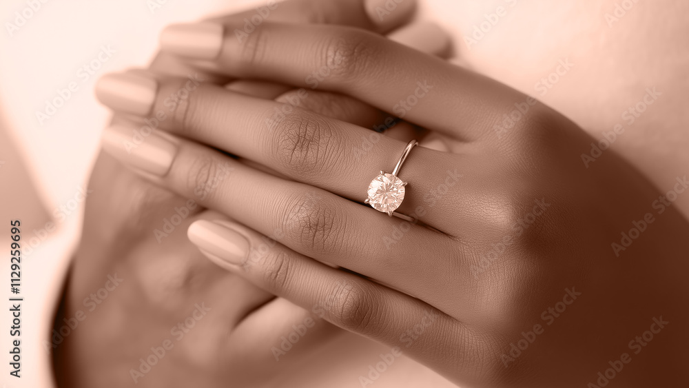 Hands holding showcasing a stunning engagement ring in mocha mousse color, trendy modern hue shade tone Hands holding showcasing a stunning engagement ring in mocha mousse color, trendy modern hue shade tone