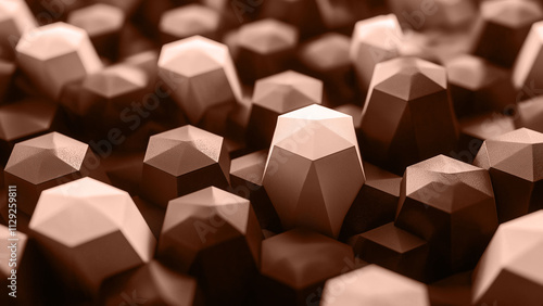 Monochrome hexagonal shapes in mocha mousse color create a minimalist business backdrop, trendy modern hue shade tone