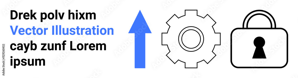 Text next to blue upward arrow, grey gear, and black padlock. Ideal for technology advancement, innovation, progress, security, development protection and conceptual designs. Landing page Text next to blue upward arrow, grey gear, and black padlock. Ideal for technology advancement, innovation, progress, security, development protection and conceptual designs. Landing page