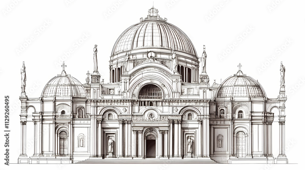 Png detailed architectural drawing of basilica. Basilica. Illustration Png detailed architectural drawing of basilica. Basilica. Illustration