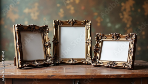 Obraz na płótnie Vintage photo frame mockup in a rustic setting on wooden table, decorated background w salonie