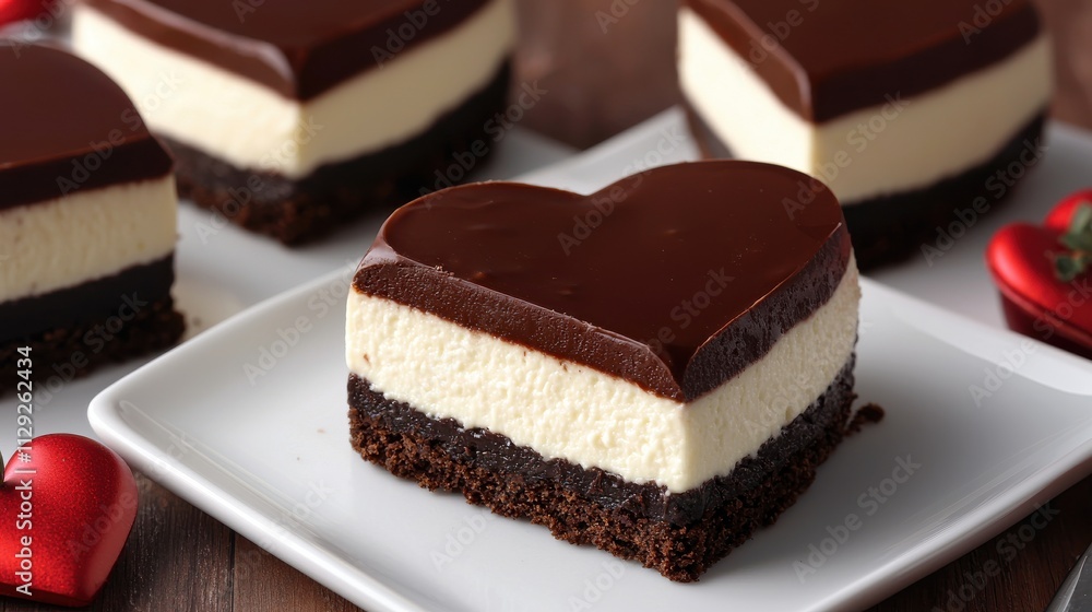 A delicious heart-shaped dessert with layers of chocolate ganache, creamy filling, and a brownie base, perfect for celebrations and romantic occasions. A delicious heart-shaped dessert with layers of chocolate ganache, creamy filling, and a brownie base, perfect for celebrations and romantic occasions.