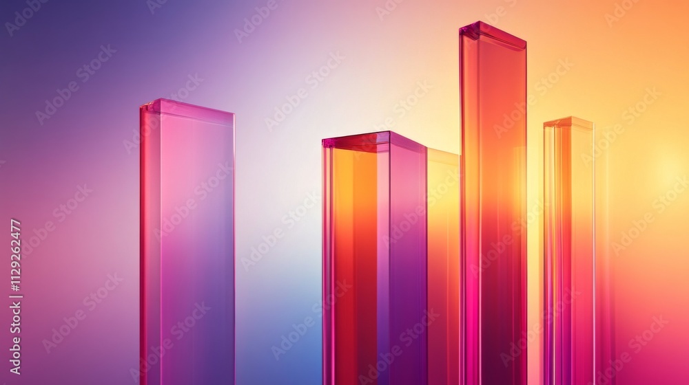 Colorful Transparent Glass Shapes with Soft Light and Gradient Background Colorful Transparent Glass Shapes with Soft Light and Gradient Background