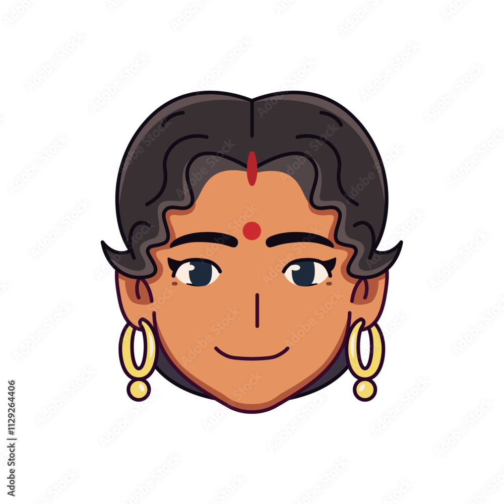 Vector Young Smiling Hindu Woman Avatar Cartoon Illustration Isolated Vector Young Smiling Hindu Woman Avatar Cartoon Illustration Isolated