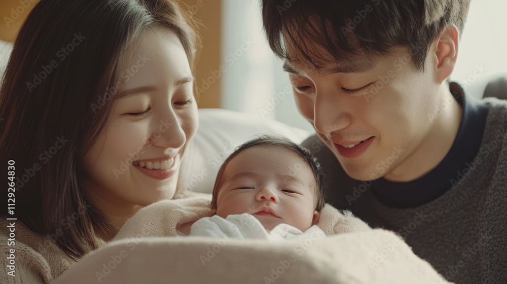 Happy family moment with a newborn baby. Happy family moment with a newborn baby.