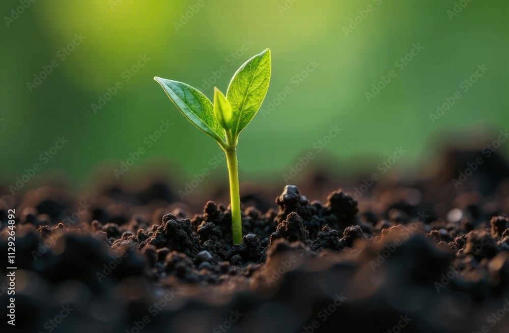 Close up Young plant growing over green background Close up Young plant growing over green background