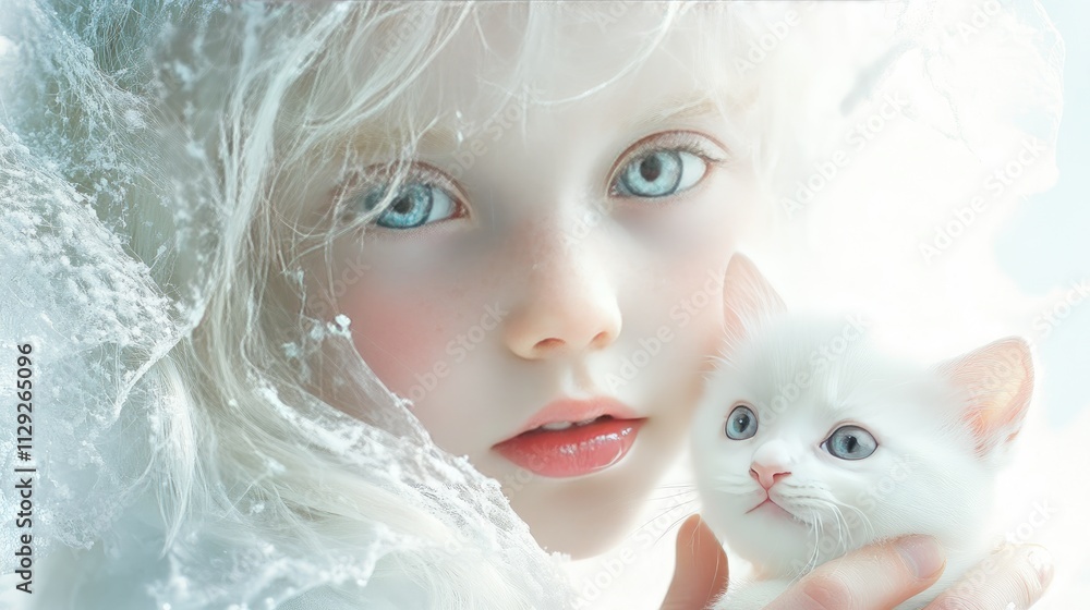 Child girl with a kitten in her arms. Selective focus. Child girl with a kitten in her arms. Selective focus.