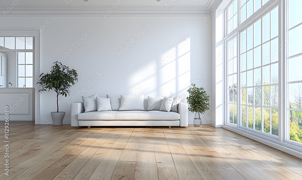 Fototapeta premium A bright living room design with ample natural light