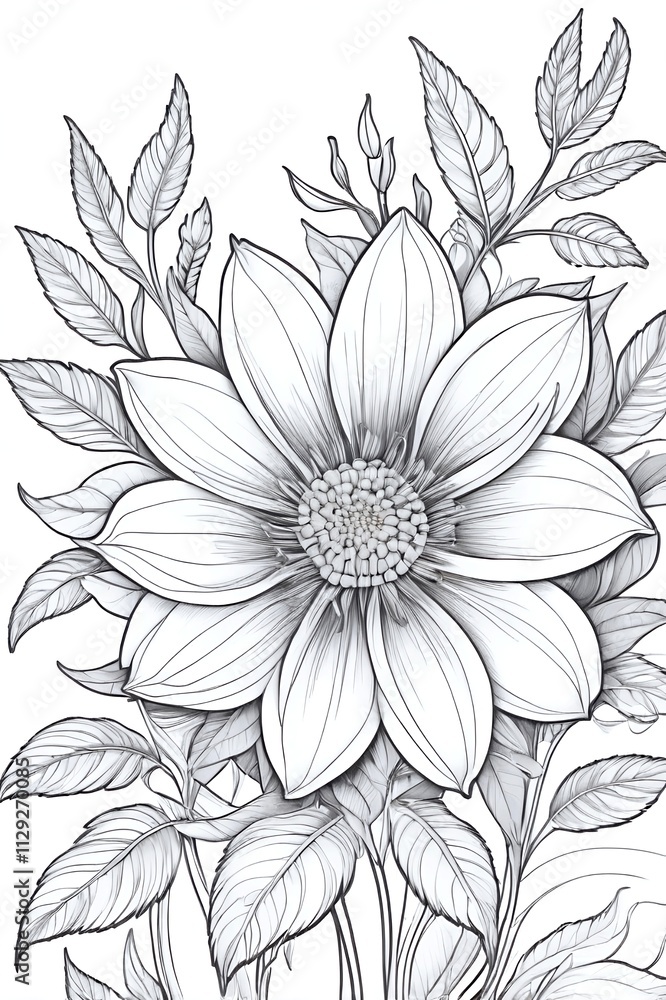Obraz premium Beautiful flower coloring page for kids and adults 