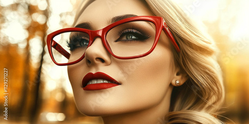 a woman in red glasses with red lipstick generativa IA