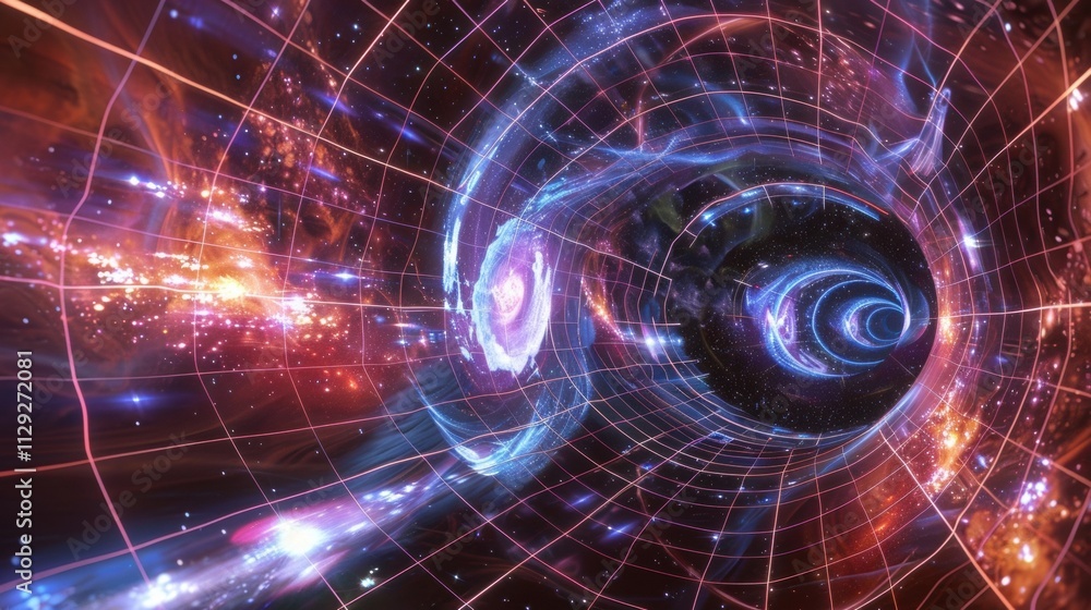 Flowing complex data streams through a vibrant spacetime tunnel, visualizing big data and information transfer across vast cosmic distances with abstract artistic elements Flowing complex data streams through a vibrant spacetime tunnel, visualizing big data and information transfer across vast cosmic distances with abstract artistic elements
