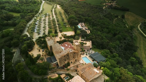 Medieval Castell d Emporda hotel at Spanish countryside