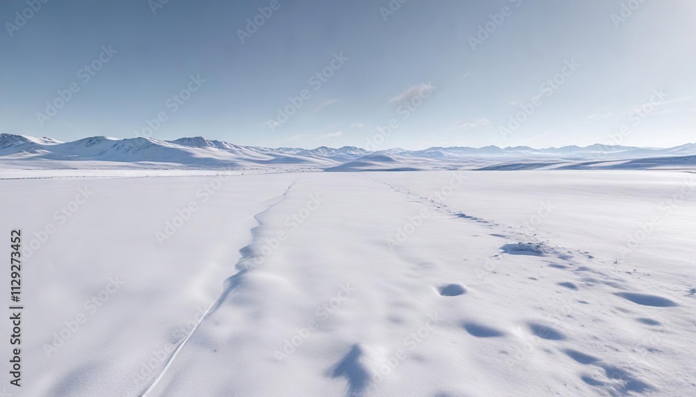 Minimalist landscape of a white snowy field under a clear sky, stark, calm, peacefulness Minimalist landscape of a white snowy field under a clear sky, stark, calm, peacefulness