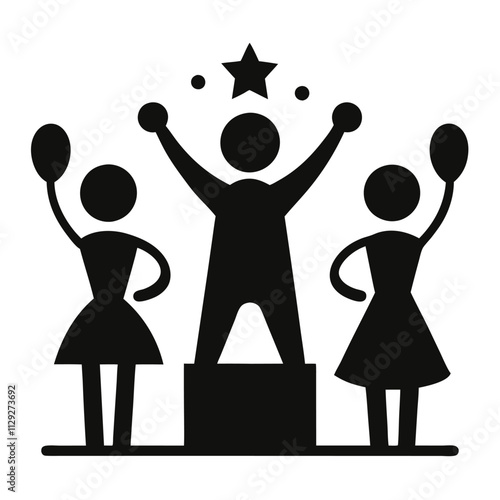 black silhouette Small Group Celebration Icon Square Button Set