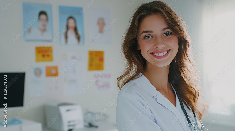 young caucasian nurse administering a vaccine in a clinic with posters promoting health awareness on the walls and a cheerful atmosphere young caucasian nurse administering a vaccine in a clinic with posters promoting health awareness on the walls and a cheerful atmosphere