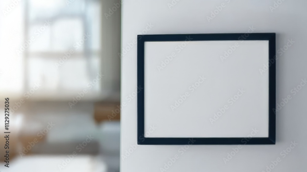 Fototapeta premium Minimalist Empty Picture Frame Mockup on a Bright Wall in a Modern Interior, Perfect for Custom Artwork or Photography Display in Contemporary Spaces