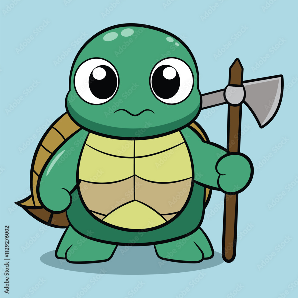 Obraz premium Hand drawn Turtle with a serious face carrying an ax ready to fight vector illustration