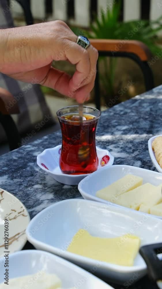 Enjoy a mixed breakfast and tea outdoors Enjoy a mixed breakfast and tea outdoors
