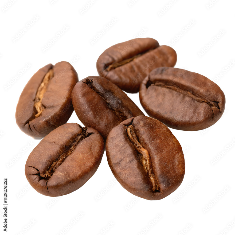 Close-Up of Roasted Coffee Beans isolated on transparent background cutout, Png, Cutout Close-Up of Roasted Coffee Beans isolated on transparent background cutout, Png, Cutout