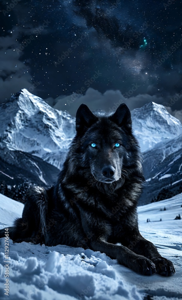 Naklejka premium wolf in the snow, looking into the distance