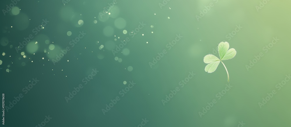 Saint patrick's day, clover leaf drifting through a soft green environment with sparkling bokeh effects in the background Saint patrick's day, clover leaf drifting through a soft green environment with sparkling bokeh effects in the background