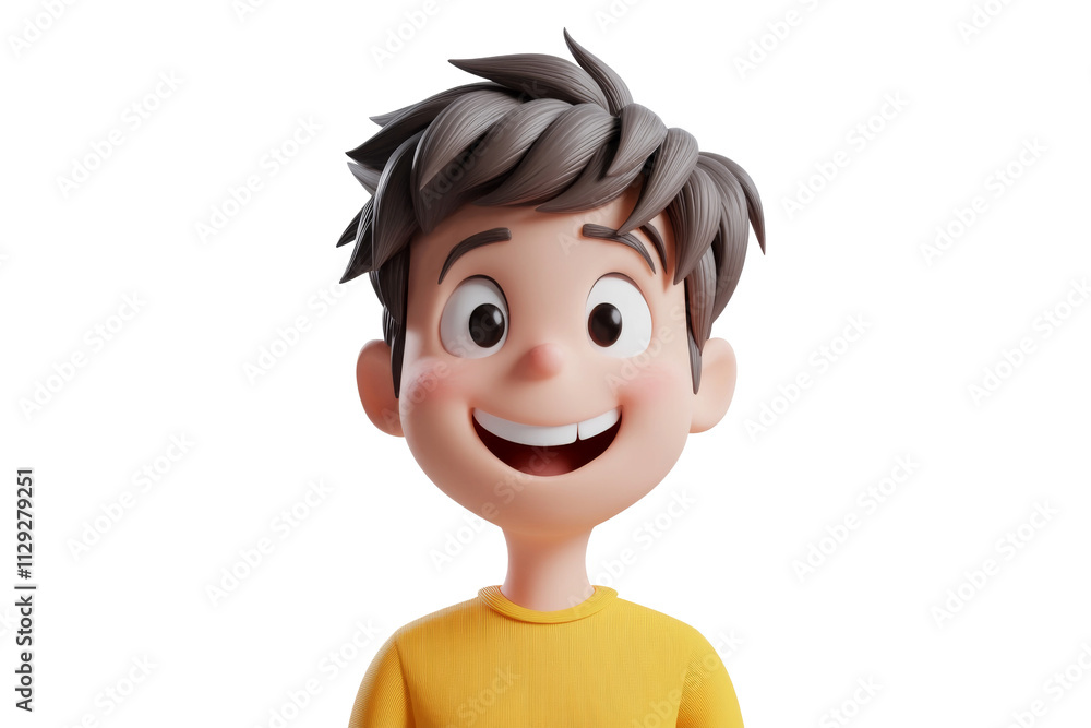 3D boy with stylish spiky hair and a cheerful smile isolated on transparent png background.
