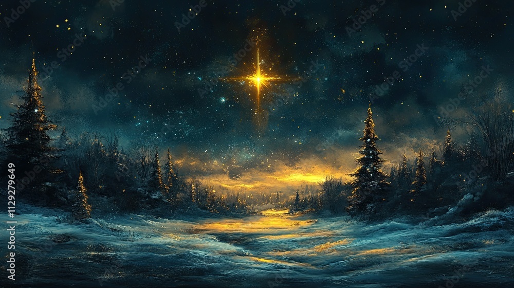 Luminous Night with a Golden Christmas Star Luminous Night with a Golden Christmas Star
