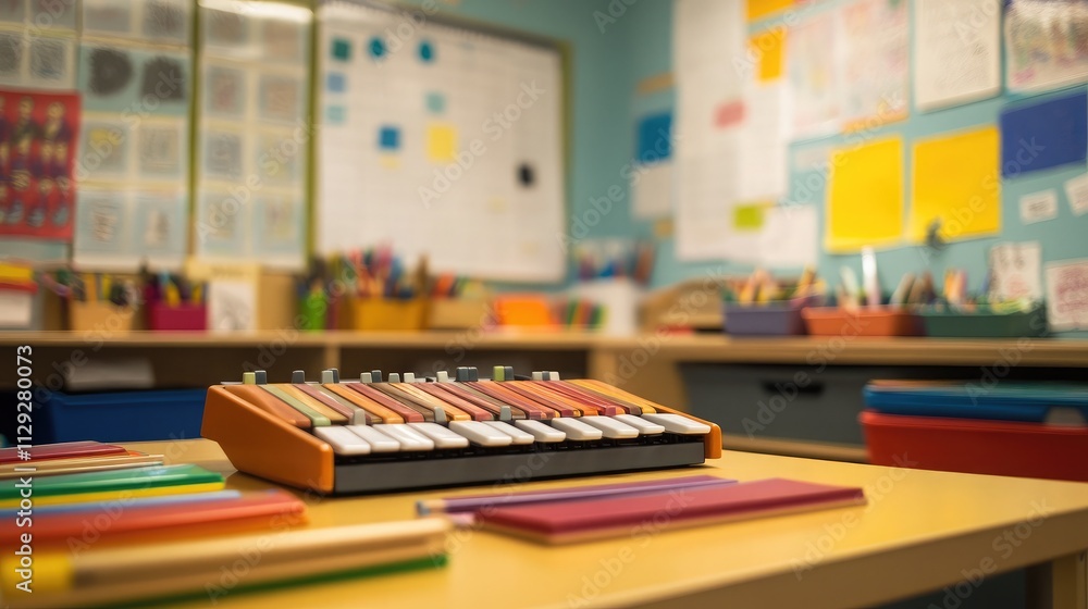 Colorful Music Instruments and Art Supplies in a Bright Classroom Environment Filled with Creative Learning Opportunities for Children and Students Colorful Music Instruments and Art Supplies in a Bright Classroom Environment Filled with Creative Learning Opportunities for Children and Students